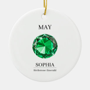 May Emerald Personalised Birthday Card Ceramic Tree Decoration