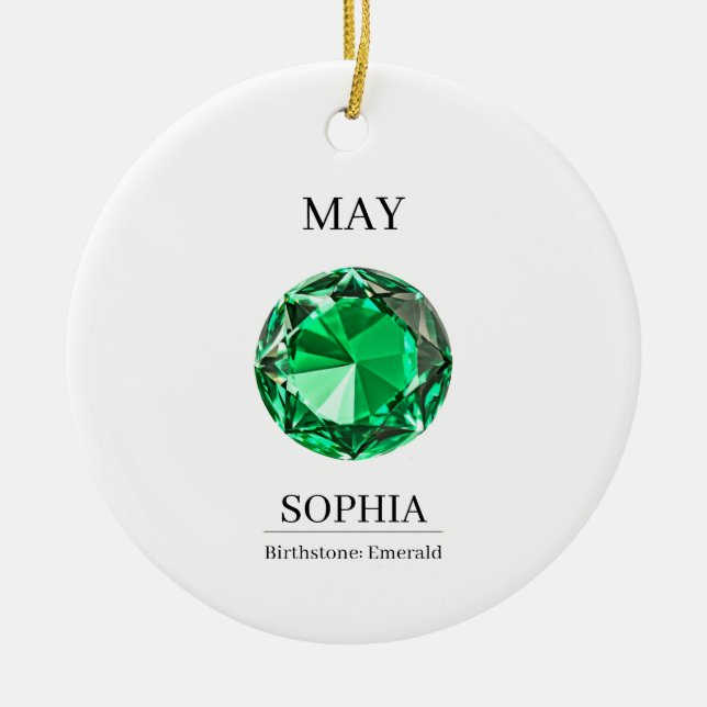 May Emerald  Personalised Birthday Card Ceramic Tree Decoration (Front)