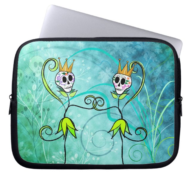 May Flowers Sugar Skull Laptop Sleeve (Front)