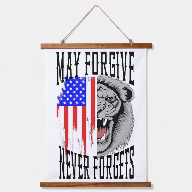 May Forgive, Never Forgets Lion Hanging Tapestry (Front)