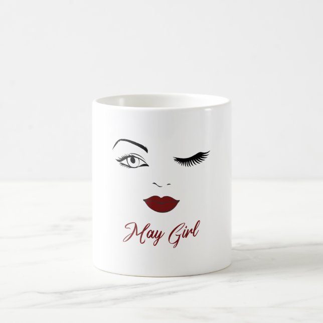 May Girl Eyes Cute Red Lips Wink Birthday Coffee Mug (Center)
