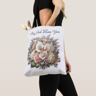 May God Bless You Flower Bouquet Tote Bag