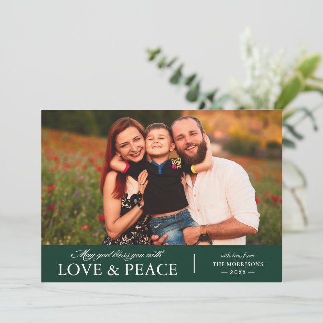 May God Bless you with Love and Peace Photo Holiday Card (Standing Front)