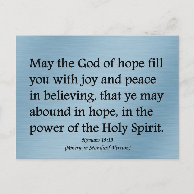 May God give you hope, joy, and peace Romans 15:13 Holiday Postcard (Front)