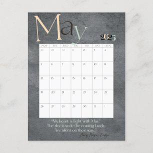 May Gray Modern Monthly Calendar 2025 Postcard