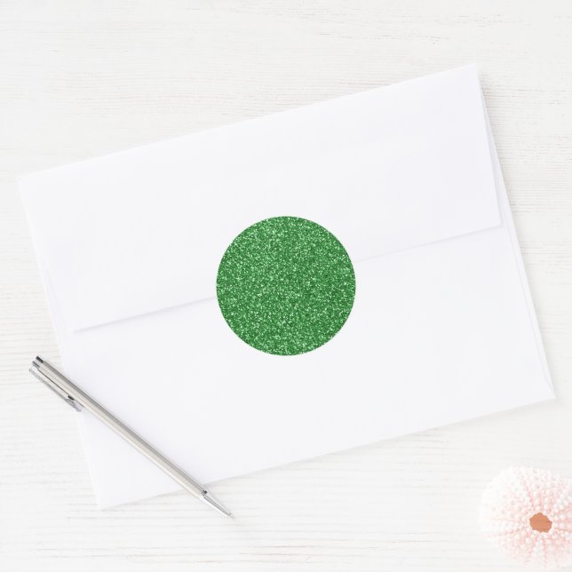 May Green Glitter Classic Round Sticker (Envelope)
