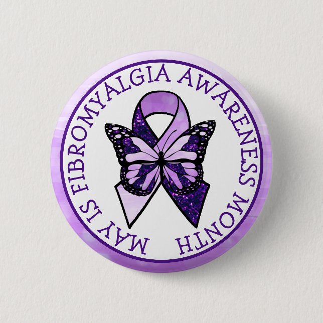 May is Fibromyalgia Butterfly Awareness Month  6 Cm Round Badge (Front)