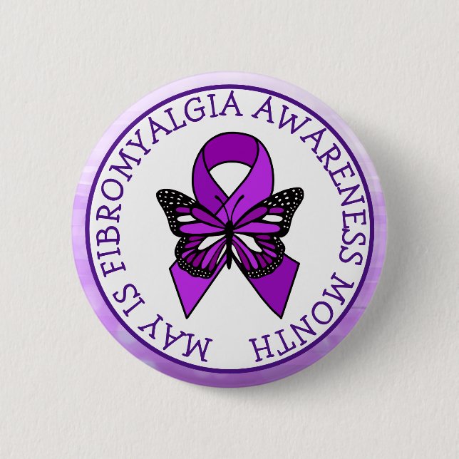 May is Fibromyalgia Butterfly Awareness Month  6 Cm Round Badge (Front)