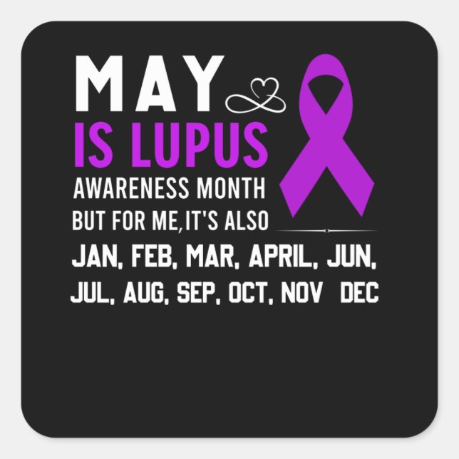 May is Lupus Awareness Month Purple Ribbon Square Sticker (Front)
