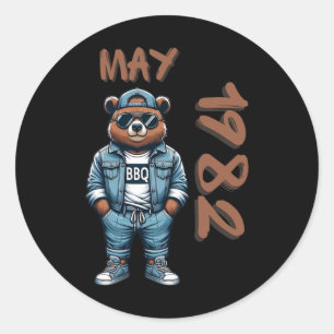 May King Grill Master Bear Bbq Lover Dad Birthday Classic Round Sticker