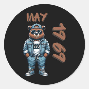 May King Grill Master Bear Bbq Lover Dad Birthday Classic Round Sticker