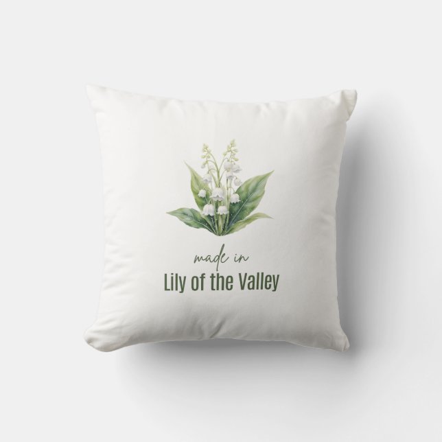 May Lily of the Valle Birth Flower Watercolor Cushion (Front)