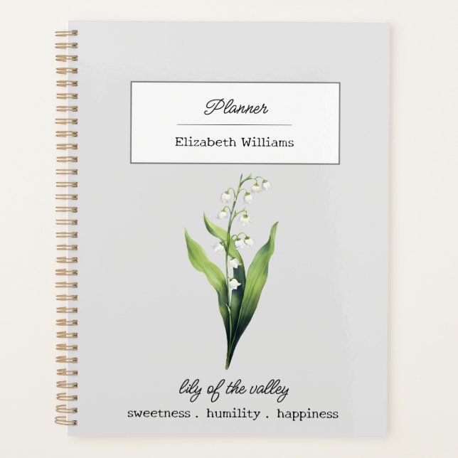 MAY LILY OF THE VALLEY BIRTH FLOWER PERSONALIZED PLANNER (Front)