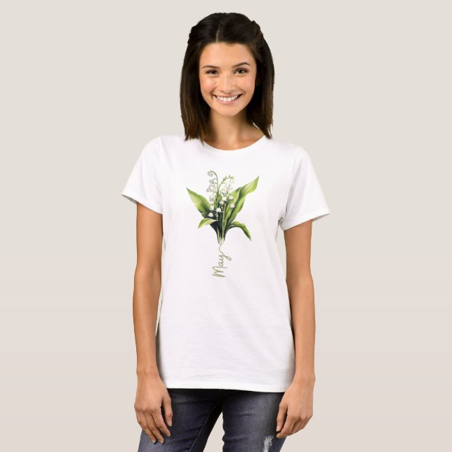 May Lily of the Valley Birth Month Flower T-Shirt (Front Full)