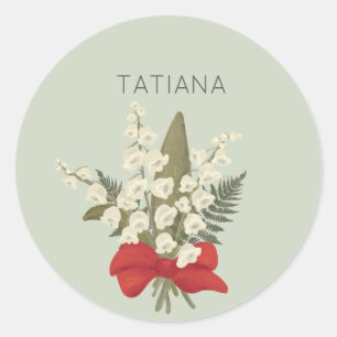 May Lily of the Valley Floral Bouquet Custom Name  Classic Round Sticker