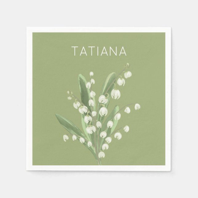 May Lily of the Valley Floral Bouquet Custom Name  Napkin (Front)