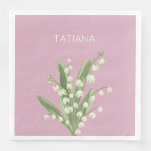 May Lily of the Valley Floral Bouquet Custom Name  Napkin