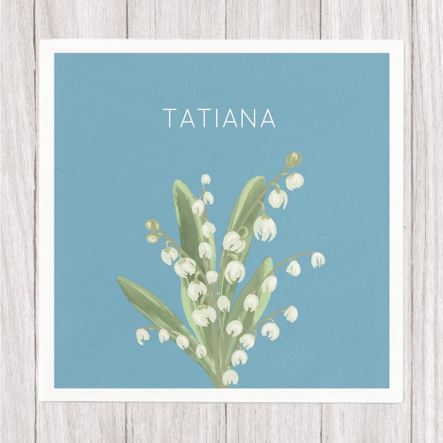 May Lily of the Valley Floral Bouquet Custom Name  Napkin (Creator Uploaded)