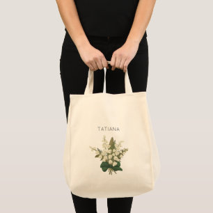 May Lily of the Valley Floral Bouquet Custom Name  Tote Bag