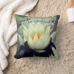 May Peace Be With You Lotus Inspirational  Cushion