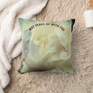 May Peace Be With You Peony Inspirational Cushion