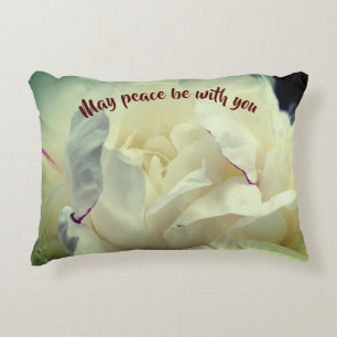 May Peace Be With You Peony Inspirational   Decorative Cushion