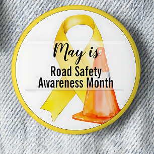 May Road Safety Awareness Month Ribbon 6 Cm Round Badge