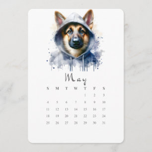 May Stand-Alone Calendar German Shepherd Dog Art Menu