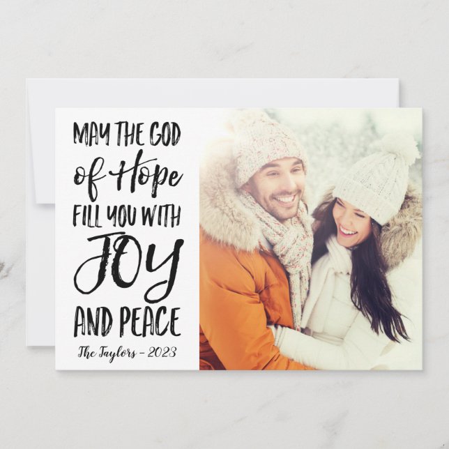 May the God of Hope Joy Peace Christmas Photo Card (Front)