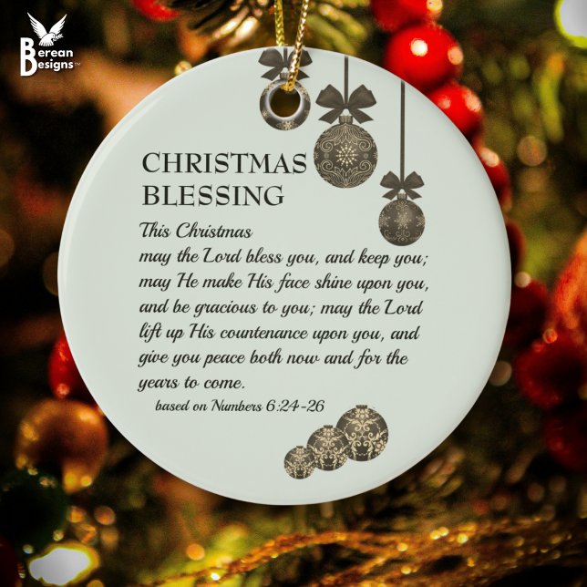 MAY THE LORD BLESS YOU Christian Christmas Ceramic Tree Decoration (CHRISTMAS BLESSING Christian ornament based on Numbers 6 'The Lord Bless You' with customizable text)