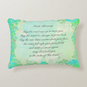 "May the road rise up..." Irish Blessing Shamrocks Decorative Cushion