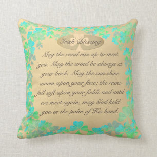 "May the road rise up..." Shamock&Gold Irish Bless Cushion