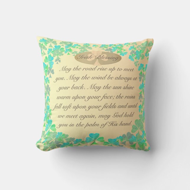 "May the road rise up..." Shamock Irish Blessing Cushion (Front)
