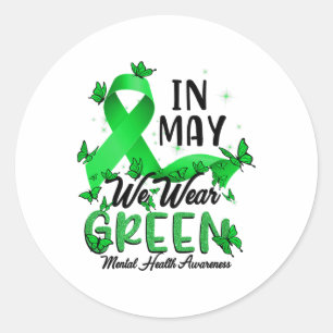 May We Wear Green Mental Health Awareness Bleached Classic Round Sticker