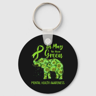 May We Wear Green Mental Health Awareness Elephant Key Ring