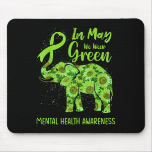 May We Wear Green Mental Health Awareness Elephant Mouse Mat
