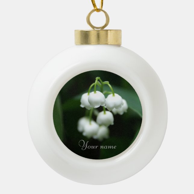 May white lilies ceramic ball christmas ornament (Front)