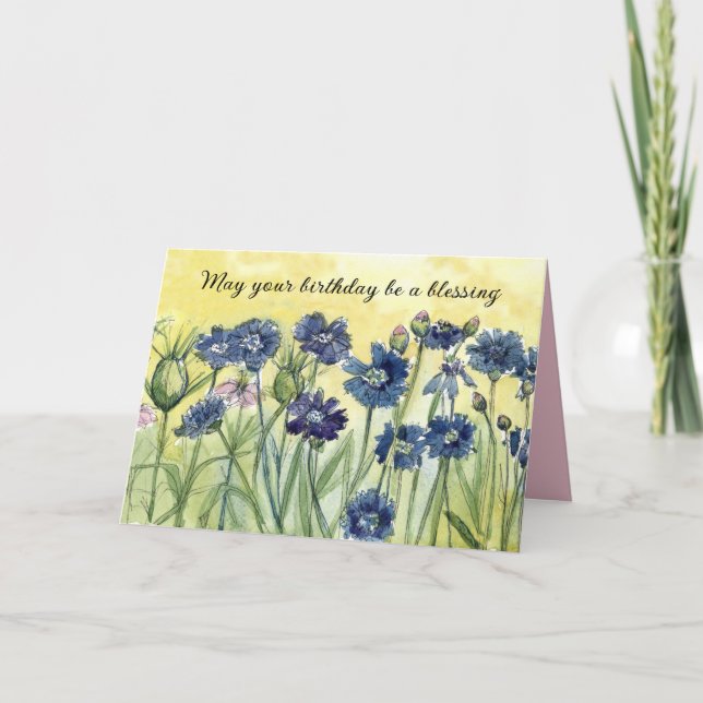 May Your Birthday Be a Blessing Religious Flowers Card (Front)