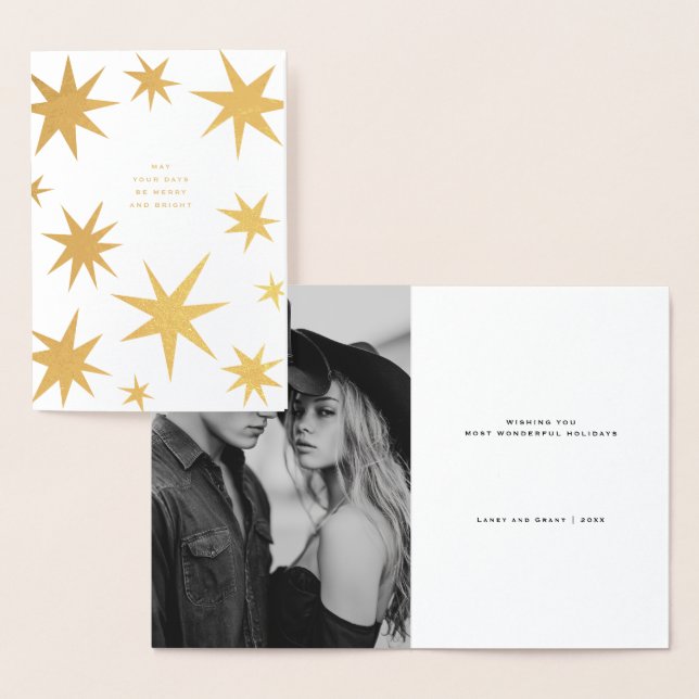 May your days be merry and bright gold stars foil card (Display)