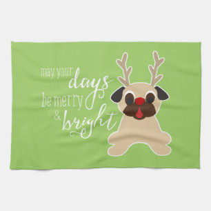 May Your Days Merry Christmas Pug Reindeer Towel