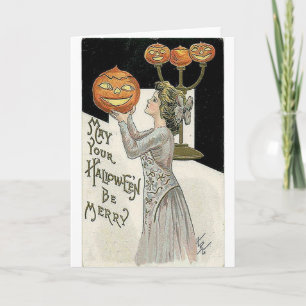 May Your Halloween Be Merry Woman and Pumpkin Card