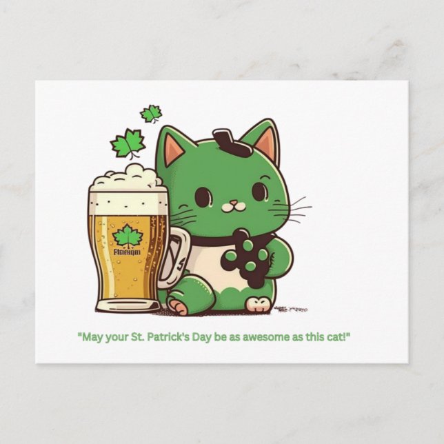 "May Your St. Patrick's Day Be Purrfect - Cat Post Holiday Postcard (Front)