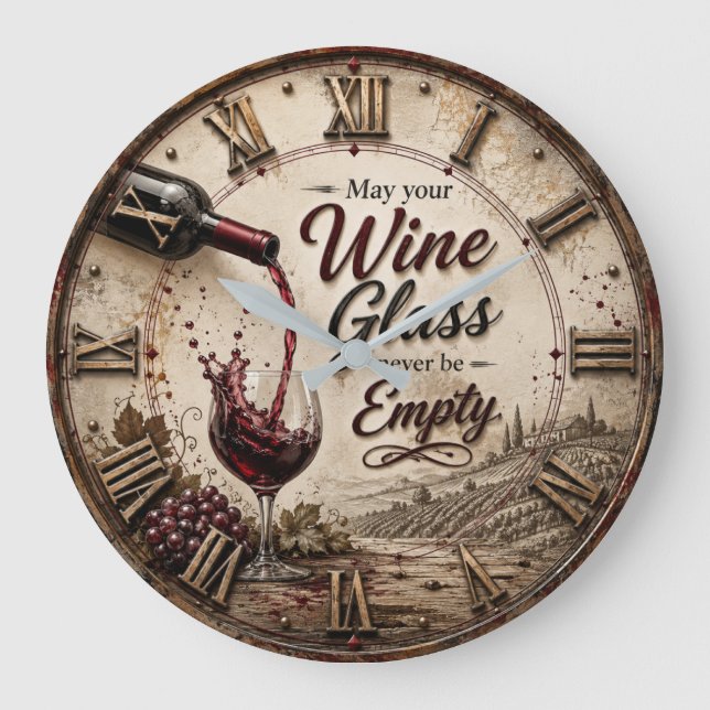 May Your Wine Glass Never Be Empty Large Clock (Front)