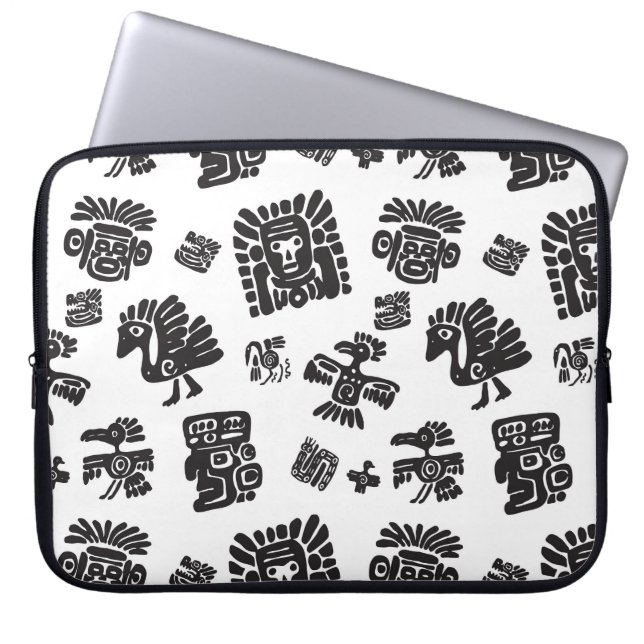 Maya Black White Ethnic Pattern Laptop Sleeve (Front)