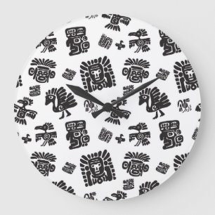Maya Black White Ethnic Pattern Large Clock