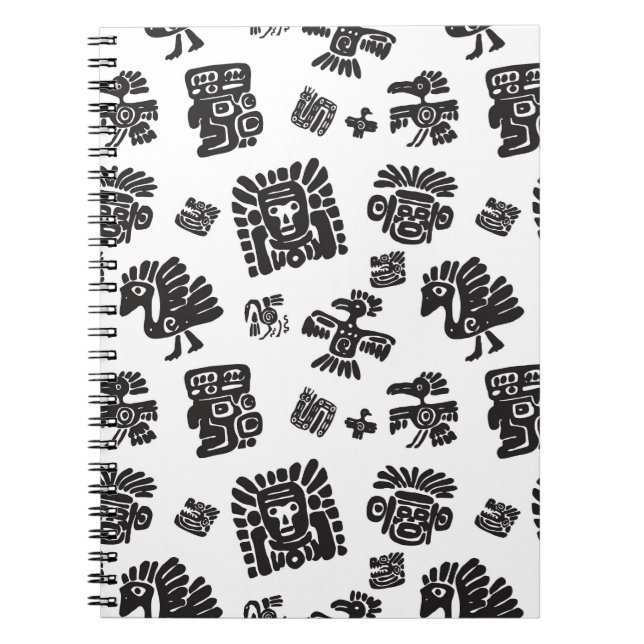 Maya Black White Ethnic Pattern Notebook (Front)