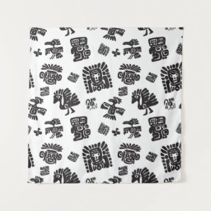 Maya Black White Ethnic Pattern Tapestry