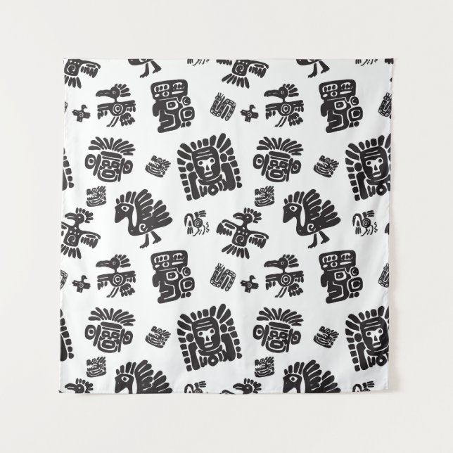 Maya Black White Ethnic Pattern Tapestry (Front)