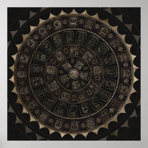 Maya Calendar Glyphs Pastel Gold on brown Poster