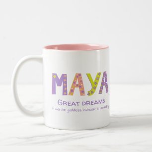 Maya girls name meaning coral purple flower stars Two-Tone coffee mug